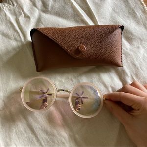 BVH pink round sunglasses with case
